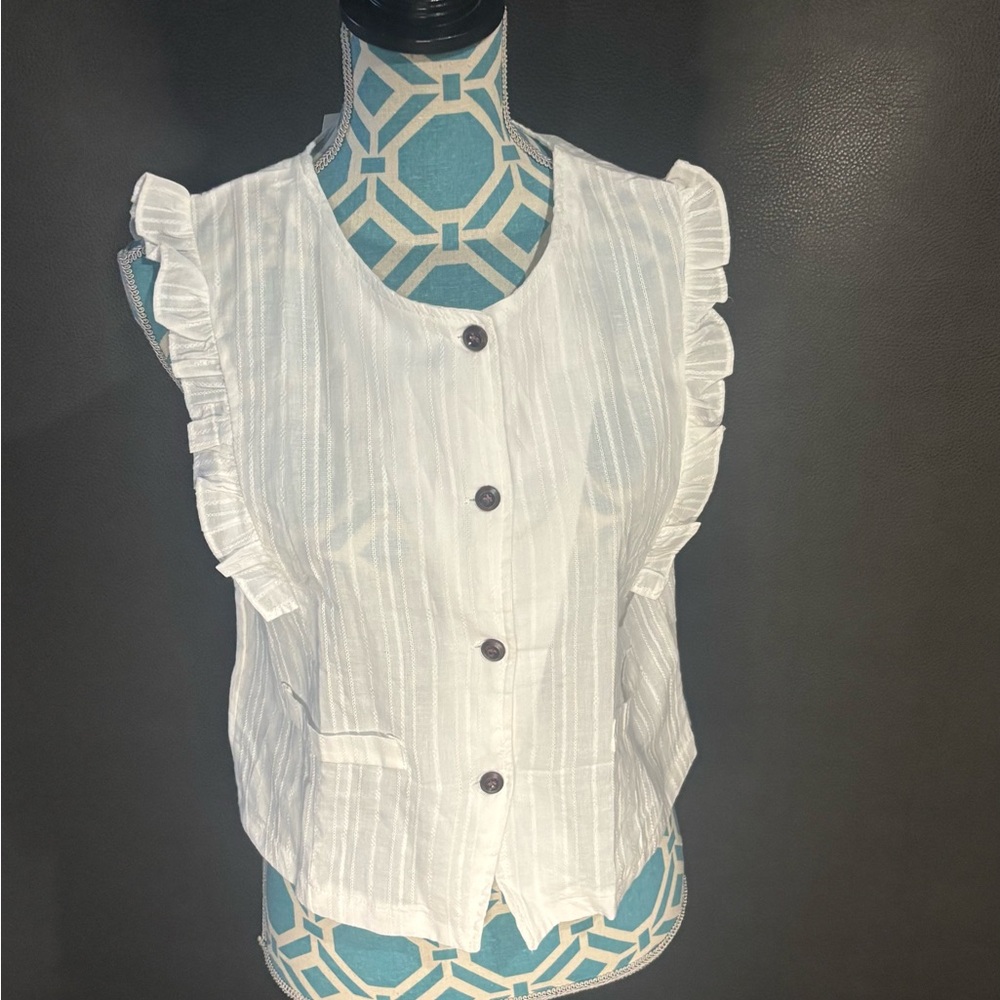 Elegant Ruffled Sleeveless Top Women's Size L